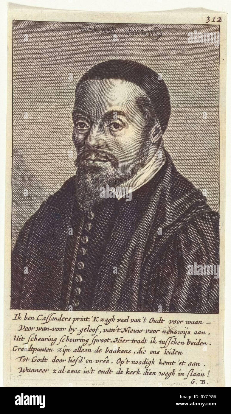 Bust of George Cassander, with the slogan reversed, Quando tandem, Under the portrait six lines in Dutch by Geeraert Brandt, print maker: Hendrik Bary, Dating 1663 Stock Photo