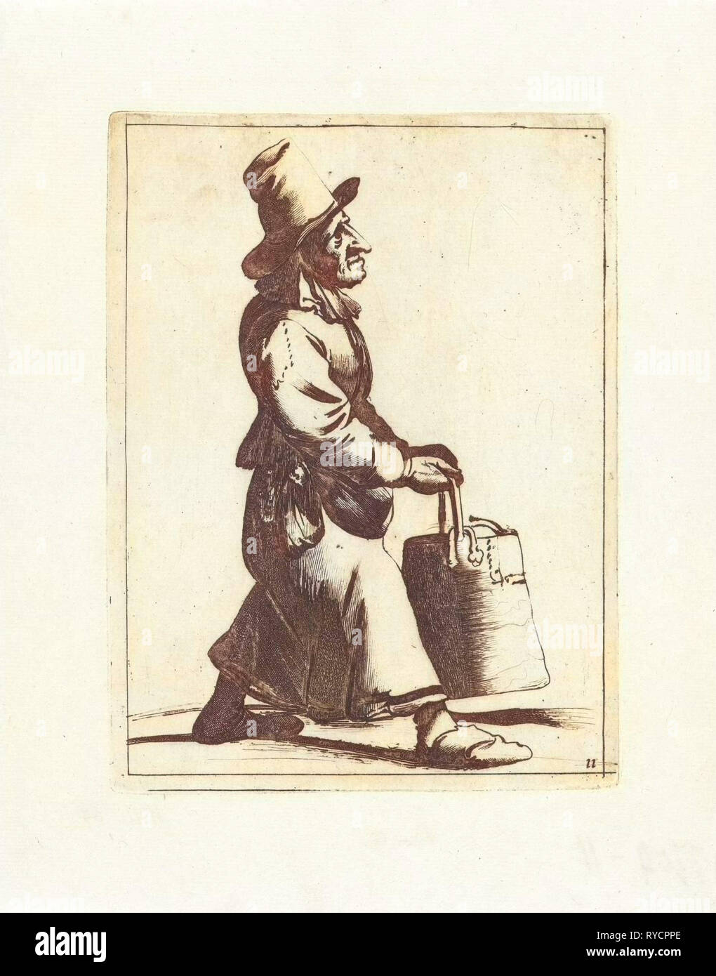 Man with bucket, Pieter Jansz. Quast, Frederik de Wit, 1639 - 1706 Stock Photo