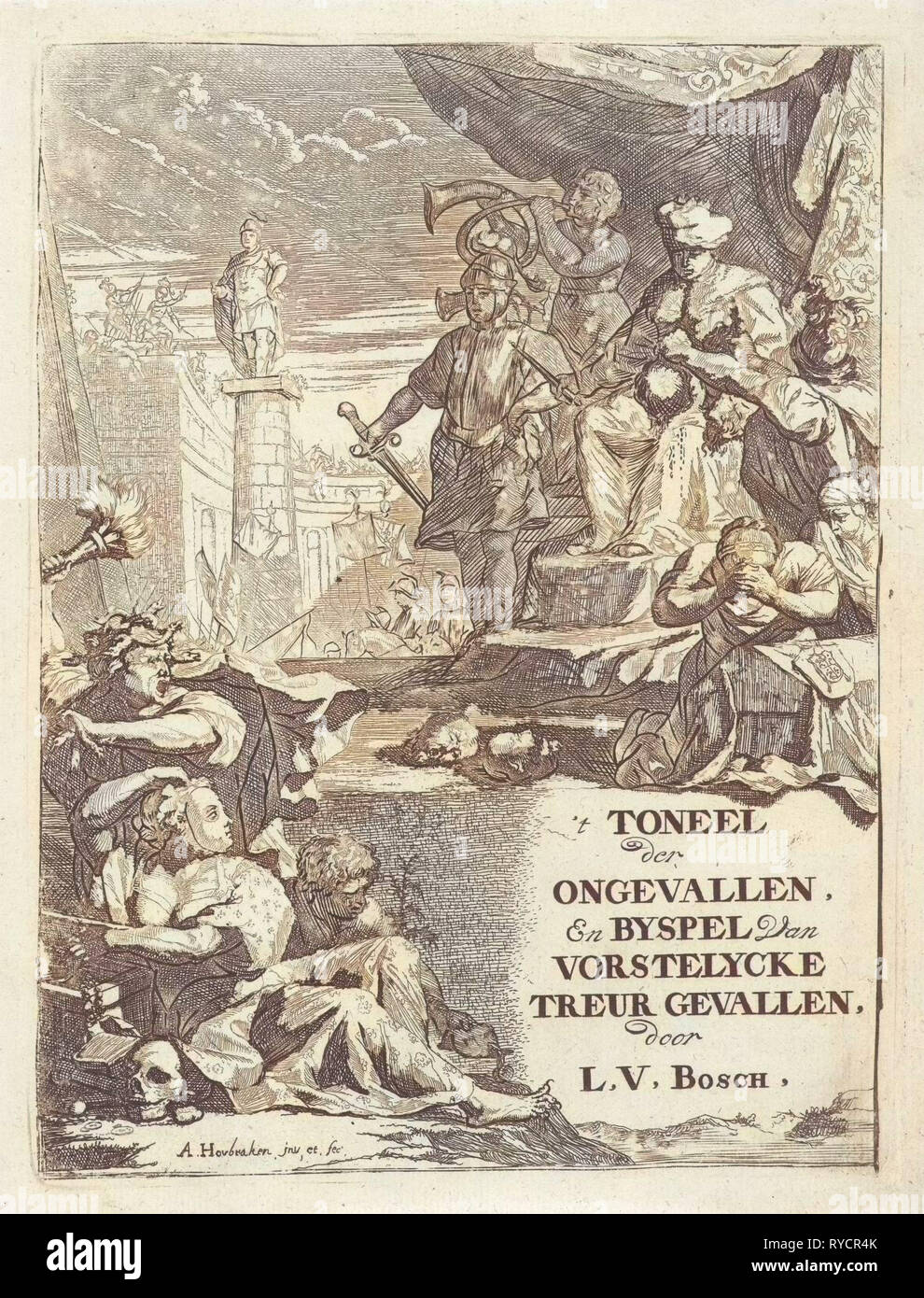 Severed heads for a prince on a throne, Arnold Houbraken, 1699 - Stock Image