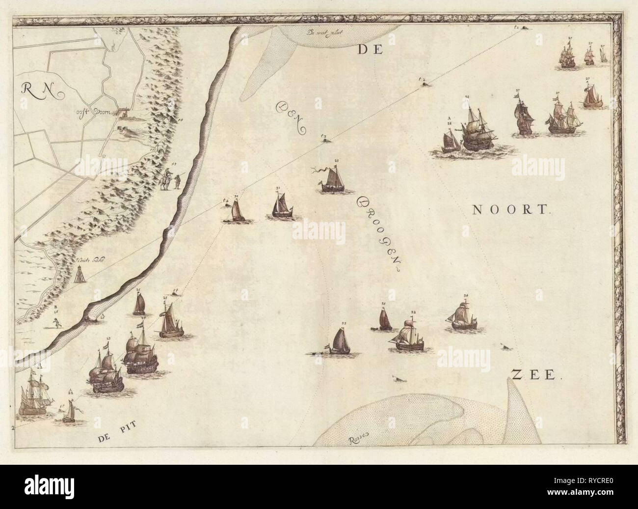 Map of the North Sea and the coast of Holland, Jacob Quack, 1665 Stock Photo - Alamy