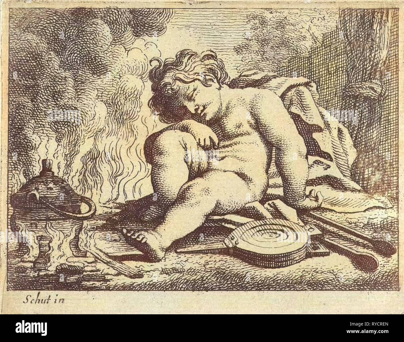 Sleeping putto, Anonymous, 1618 - 1705 Stock Photo