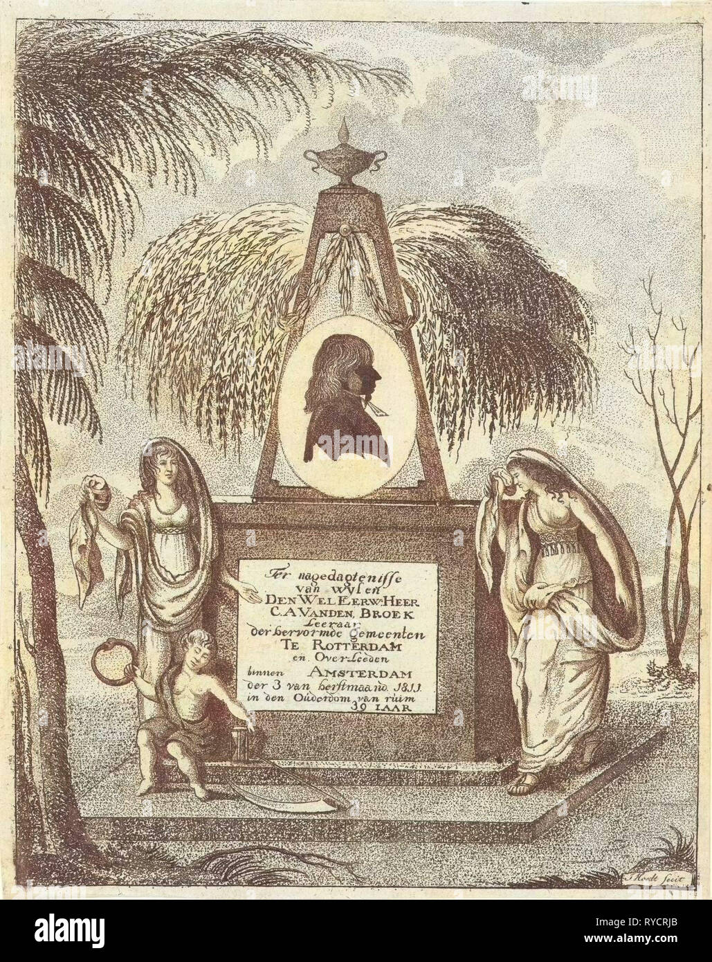 Portrait of C.A. Vanden Broeck on a tomb, Jacob Hugo Hoedt, 1811 - 1813 Stock Photo