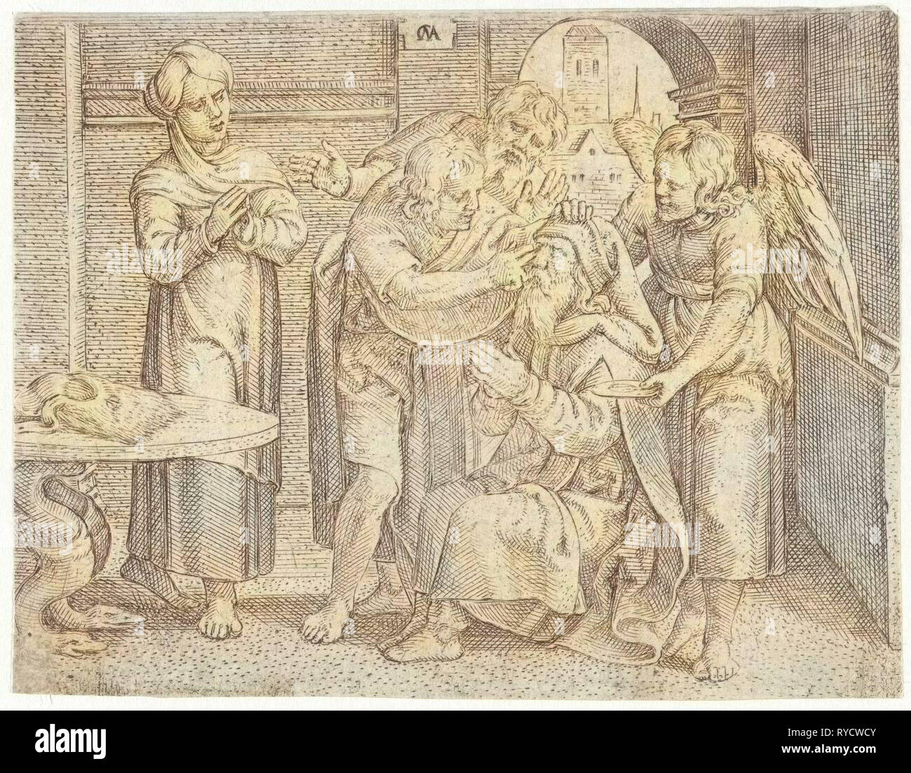Healing of Tobit, Cornelis Massijs, 1544 - 1556 Stock Photo
