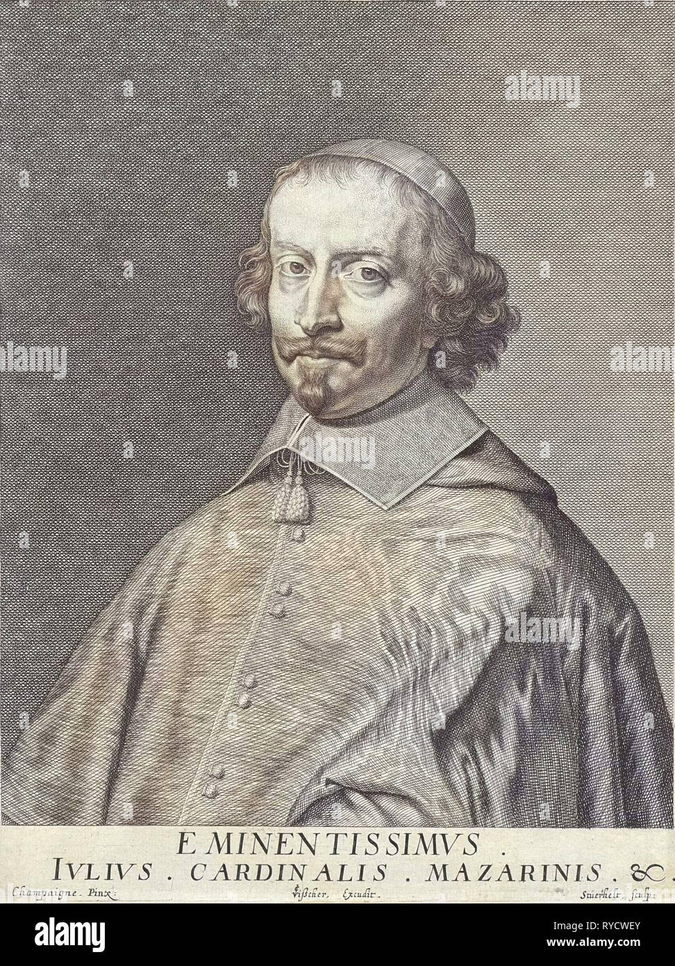 Portrait of Cardinal Giulio Raimondo Mazarino, François Stuerhelt, Claes Jansz. Visscher (II), c. 1602 - 1652 Stock Photo