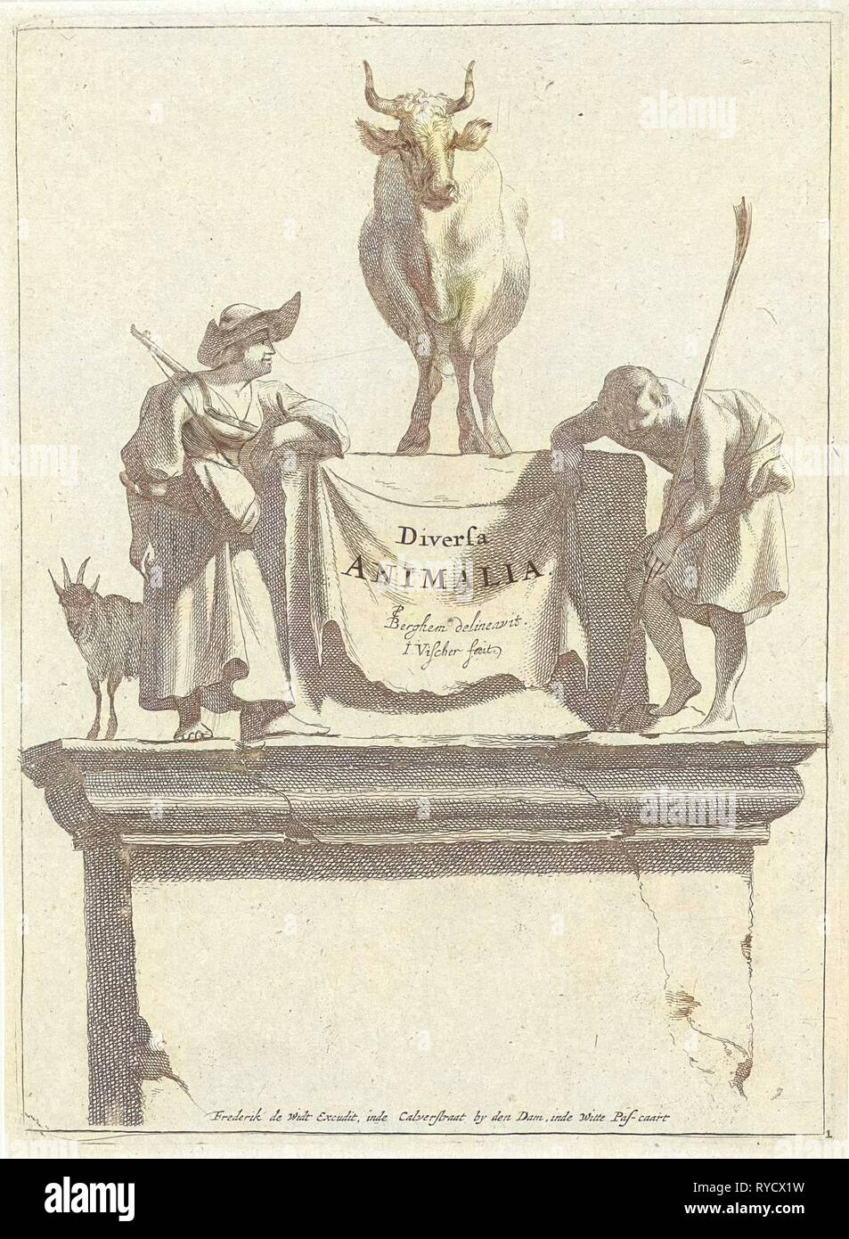 Title print for Diversa Animalia, Jan de Visscher, Frederik de Wit, 1643-1706 Stock Photo