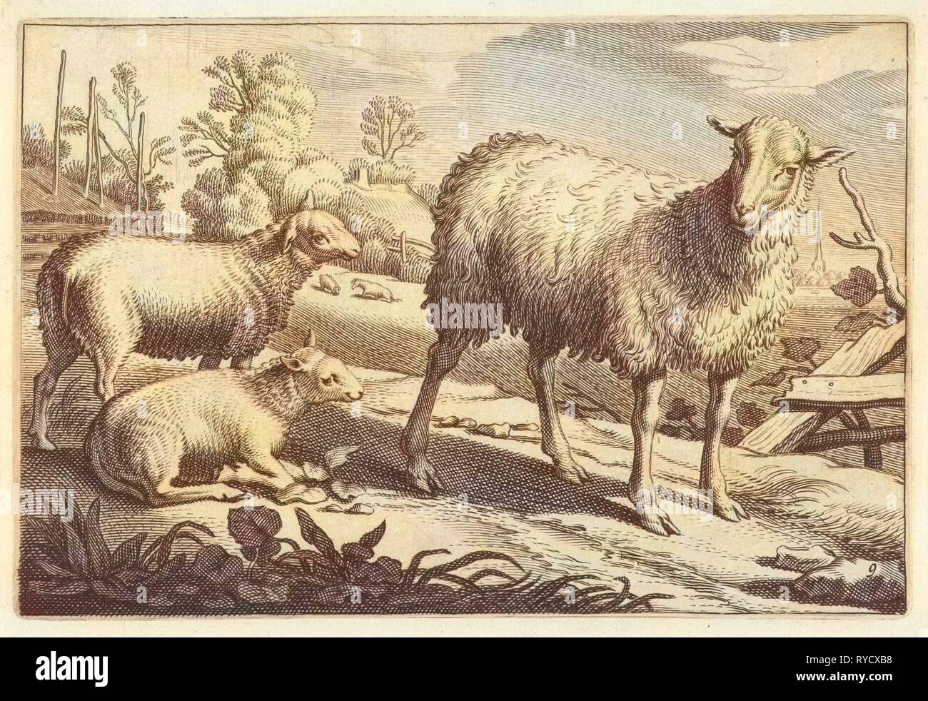 Pasture with a sheep and two lambs, Reinier van Persijn, Jacob Gerritsz ...