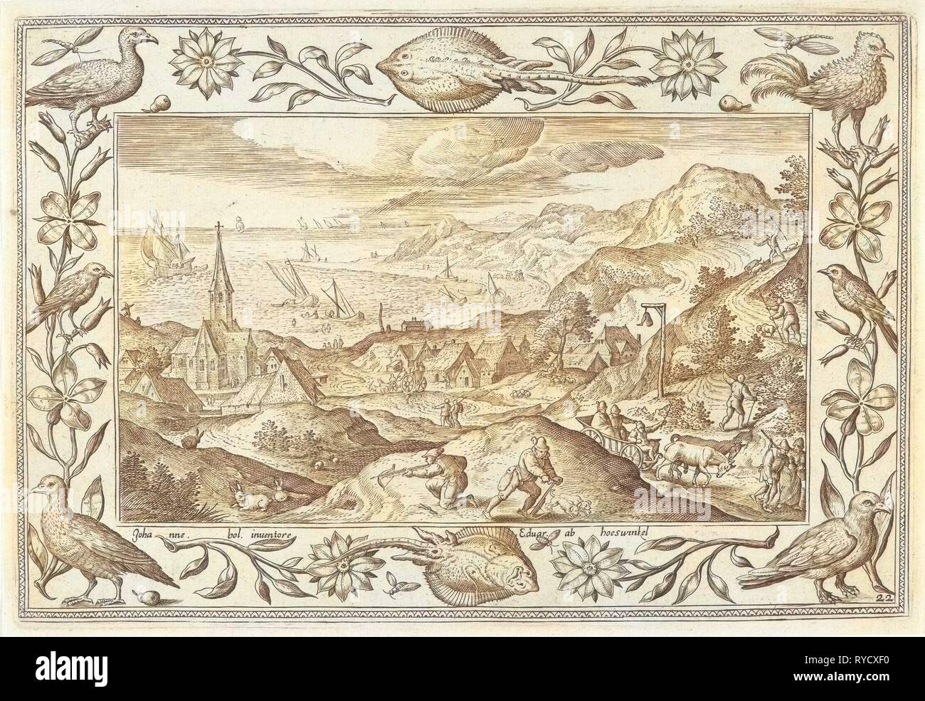 Rabbit Hunting, Adriaen Collaert, Eduwart van Hoeswinckel, 1582 - 1586 Stock Photo