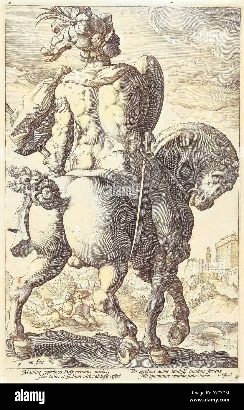 Titus Manlius on horseback, Hendrick Goltzius, 1586 Stock Photo