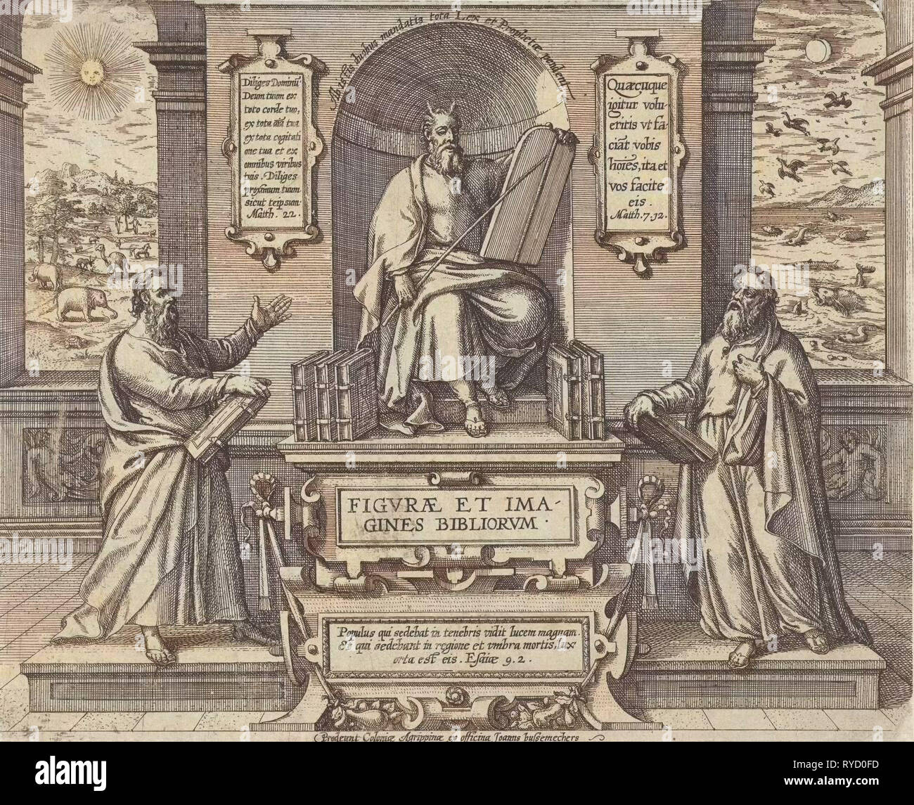 Moses with the law in the company of two prophets, Johann Bussemacher, 1577-1627 Stock Photo