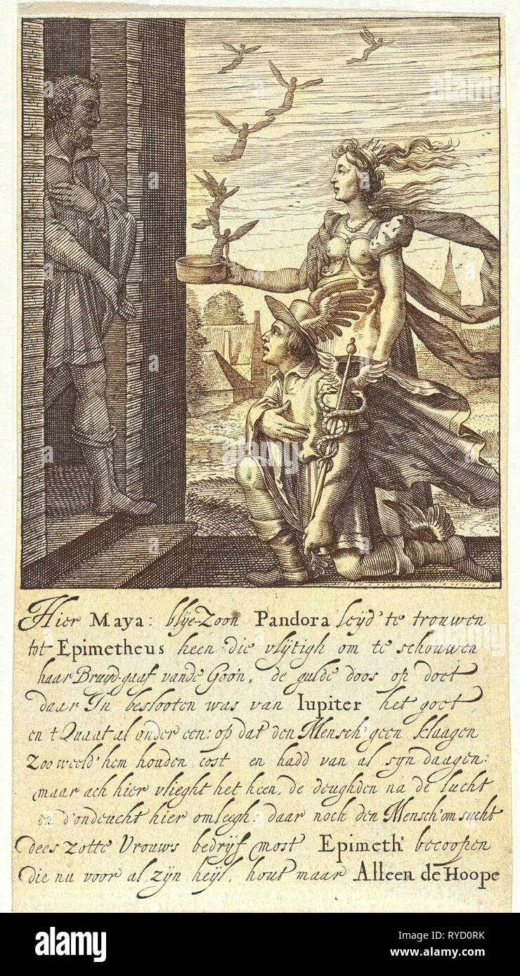 Pandora and Epimetheus, print maker: Pieter Serwouters, 1601 - 1657 Stock Photo