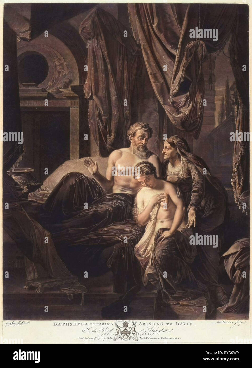 Bathsheba brings Abisagh to David, print maker: Richard Earlom, Adriaen van der Werff, George Farington, 1752 - 1822 Stock Photo