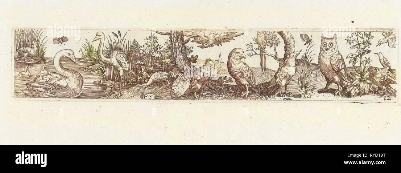 Frieze with fifteen birds, Pieter Serwouters, Hans Collaert (I), Marcus Geeraerts, c. 1607 Stock Photo
