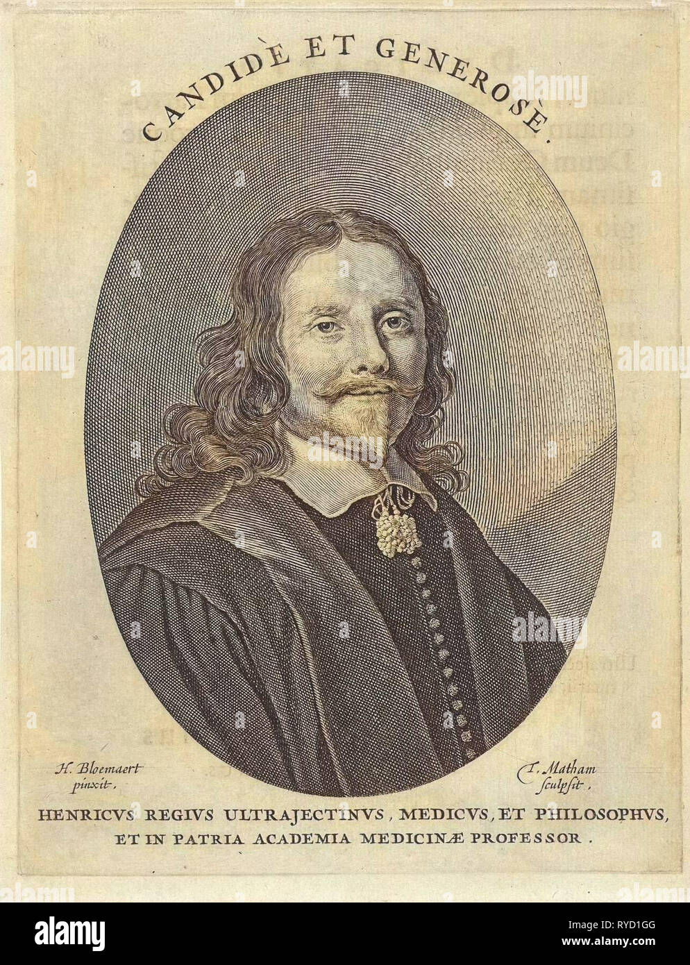 Portrait of Henricus Regius, Theodor Matham, 1661 - 1676 Stock Photo