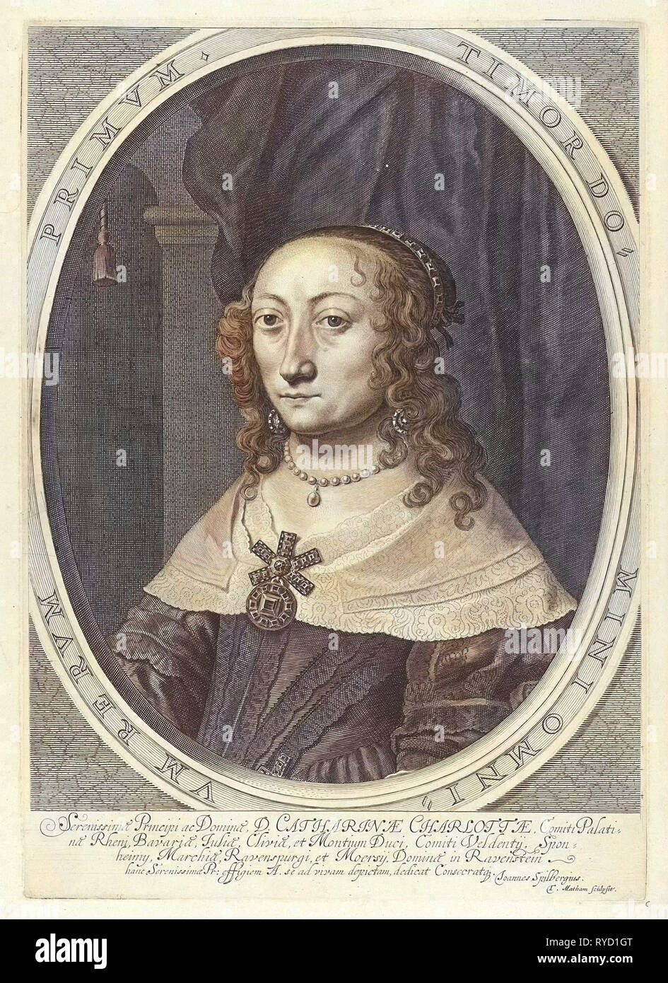 Portrait of Catherine Charlotta, Countess Palatine of Palatinate-Neuburg, Theodor Matham, c. 1635 - 1653 Stock Photo