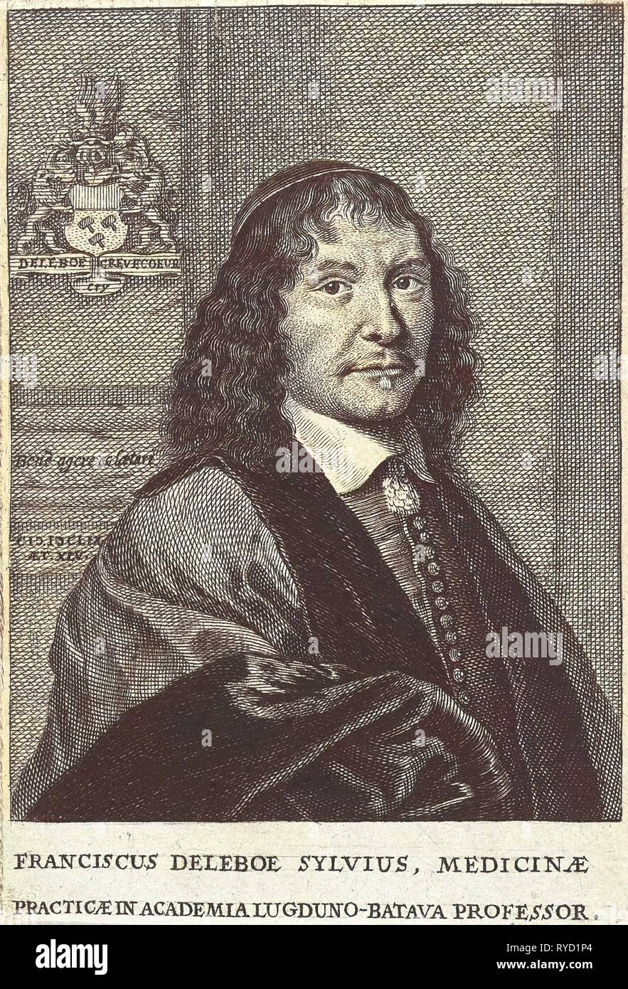 Portrait of Franciscus de le Boë Sylvius, Cornelis van Dalen II, print maker: Anonymous, 1659 and or 1659 - 1709 Stock Photo