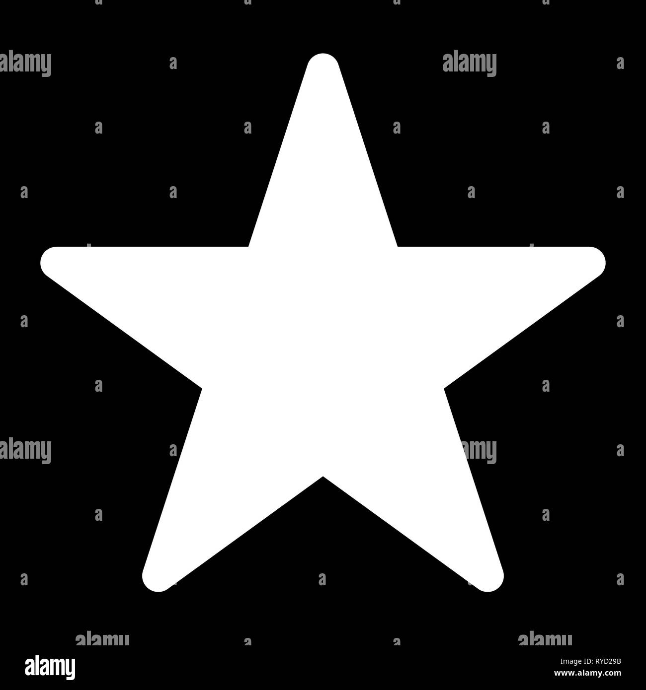 Star symbol icon - white simple, 5 pointed rounded, isolated 