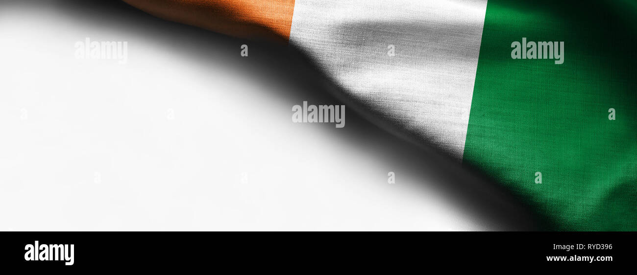 Cote D'Ivoire waving flag on white background - right top corner Stock Photo