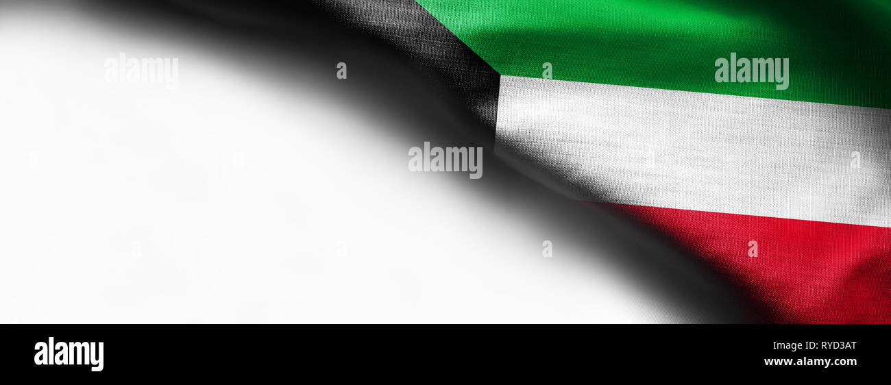 Fabric texture flag of kuwait on white background right top corner