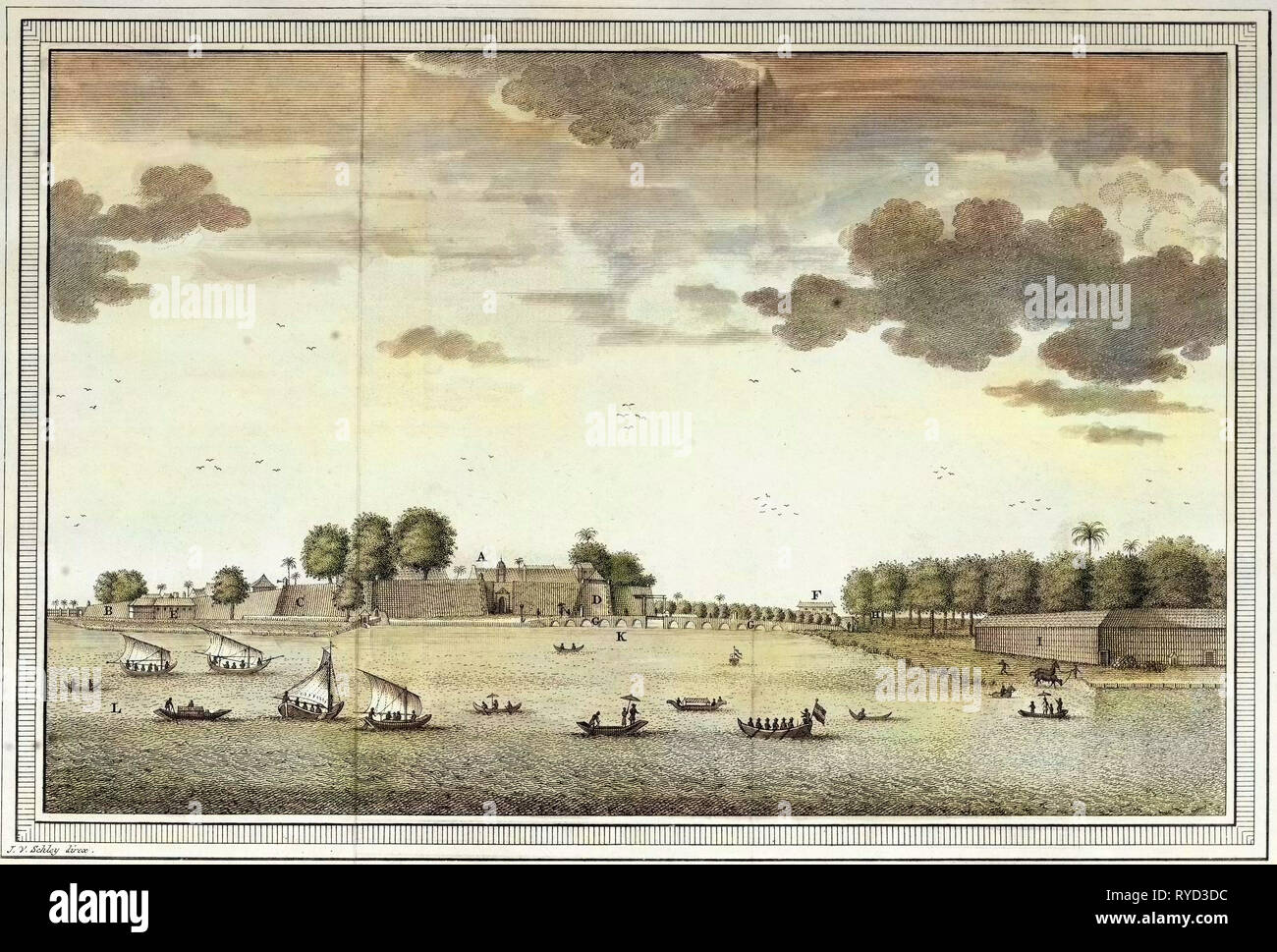 View on Batavia Seen from the Sugar Warehouse. A Mid 18th Century Map by Jan Van Schley Stock Photo
