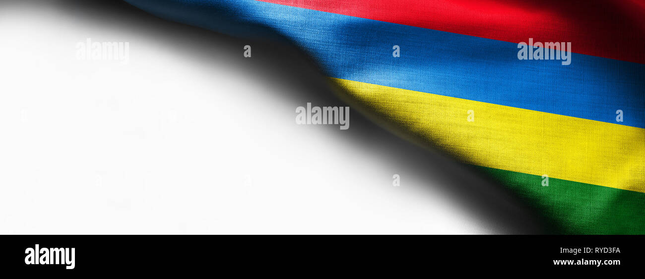 Mauritius waving flag on white background - right top corner Stock ...