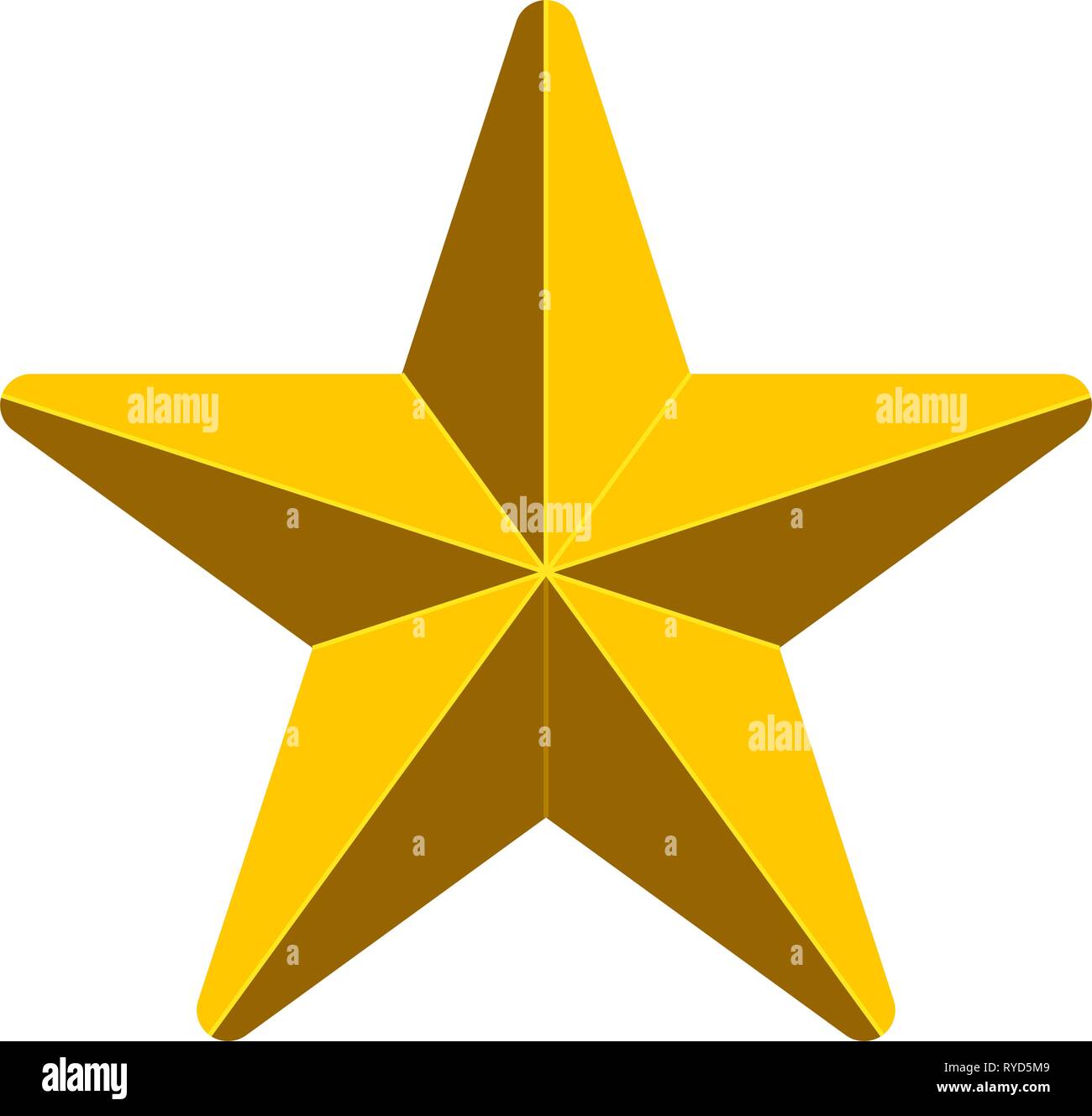 Star symbol icon - golden simple 3d, 5 pointed rounded, isolated ...