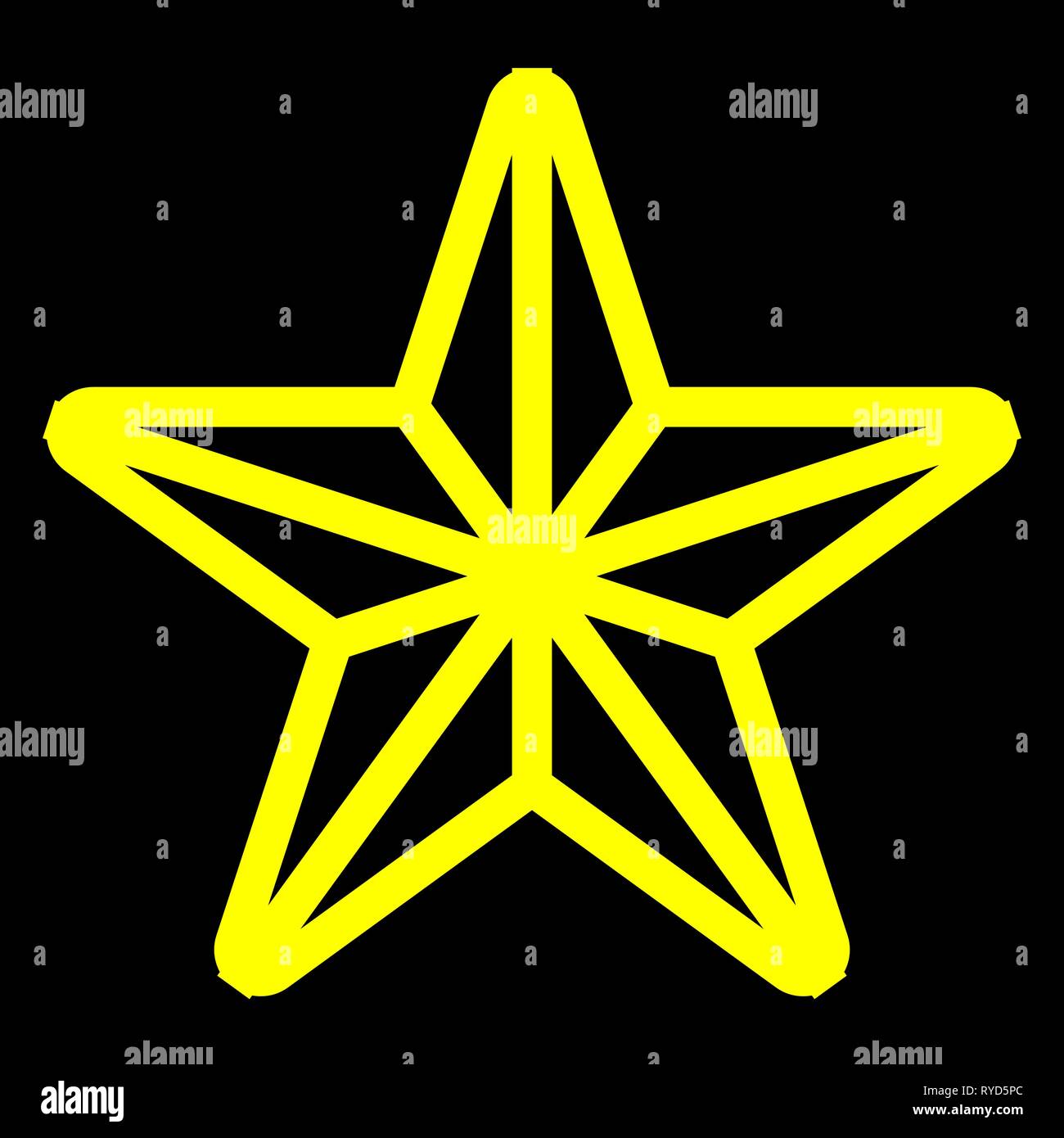 Star symbol icon - yellow simple outline, 5 pointed rounded, isolated ...