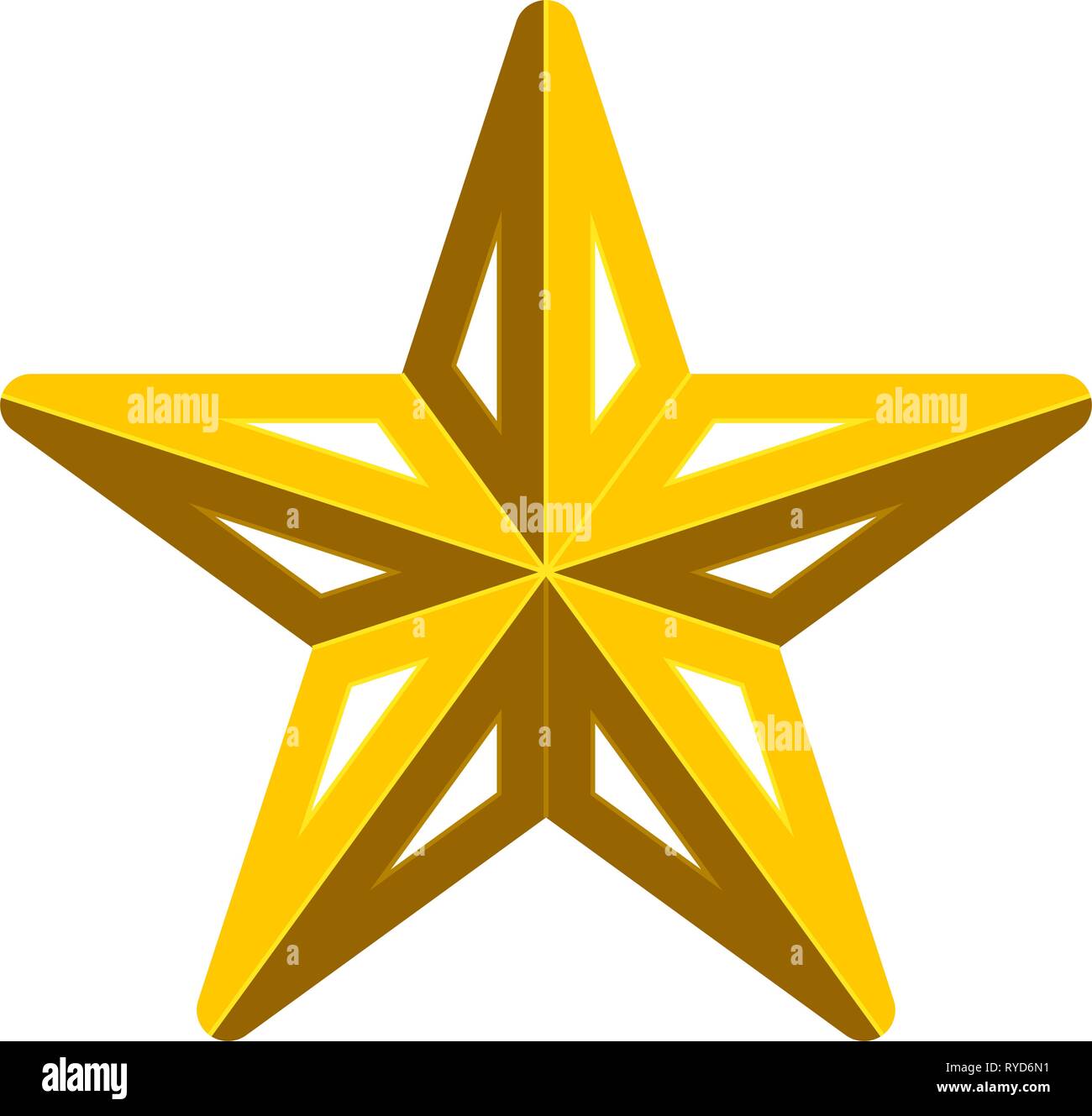 Star symbol icon - golden simple 3d, 5 pointed rounded, isolated ...