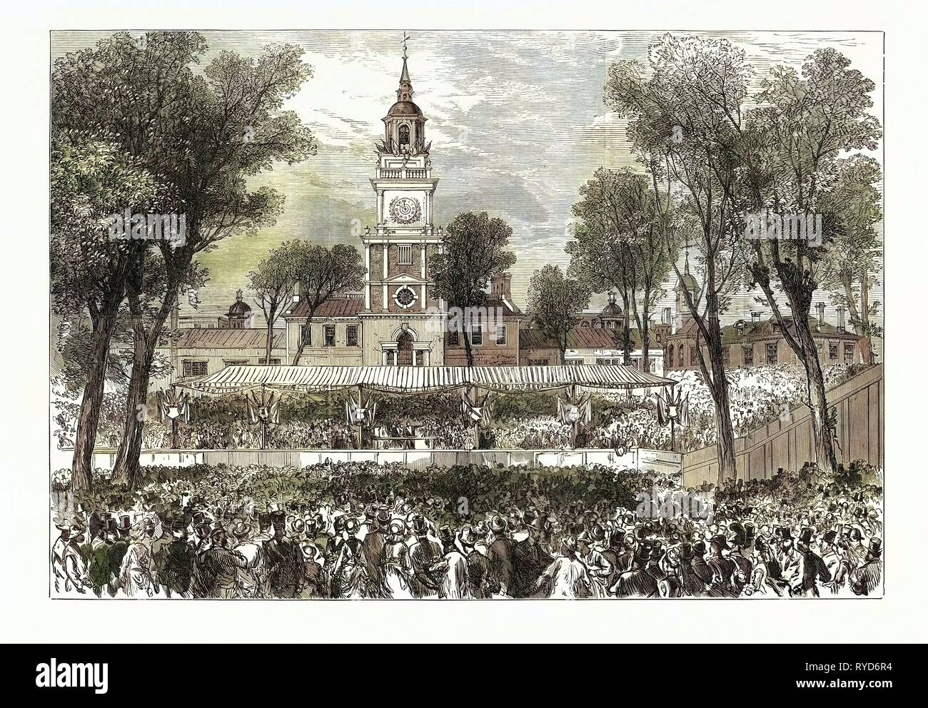 The American Centennial Festival: Independence Hall, Philadelphia, on the Fourth of July, United States of America, 1876 Stock Photo