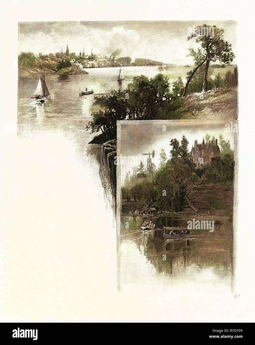 Eastern Ontario, Brockville (Top), the Riverside, Brockville (Bottom), Canada, Nineteenth Century Engraving Stock Photo