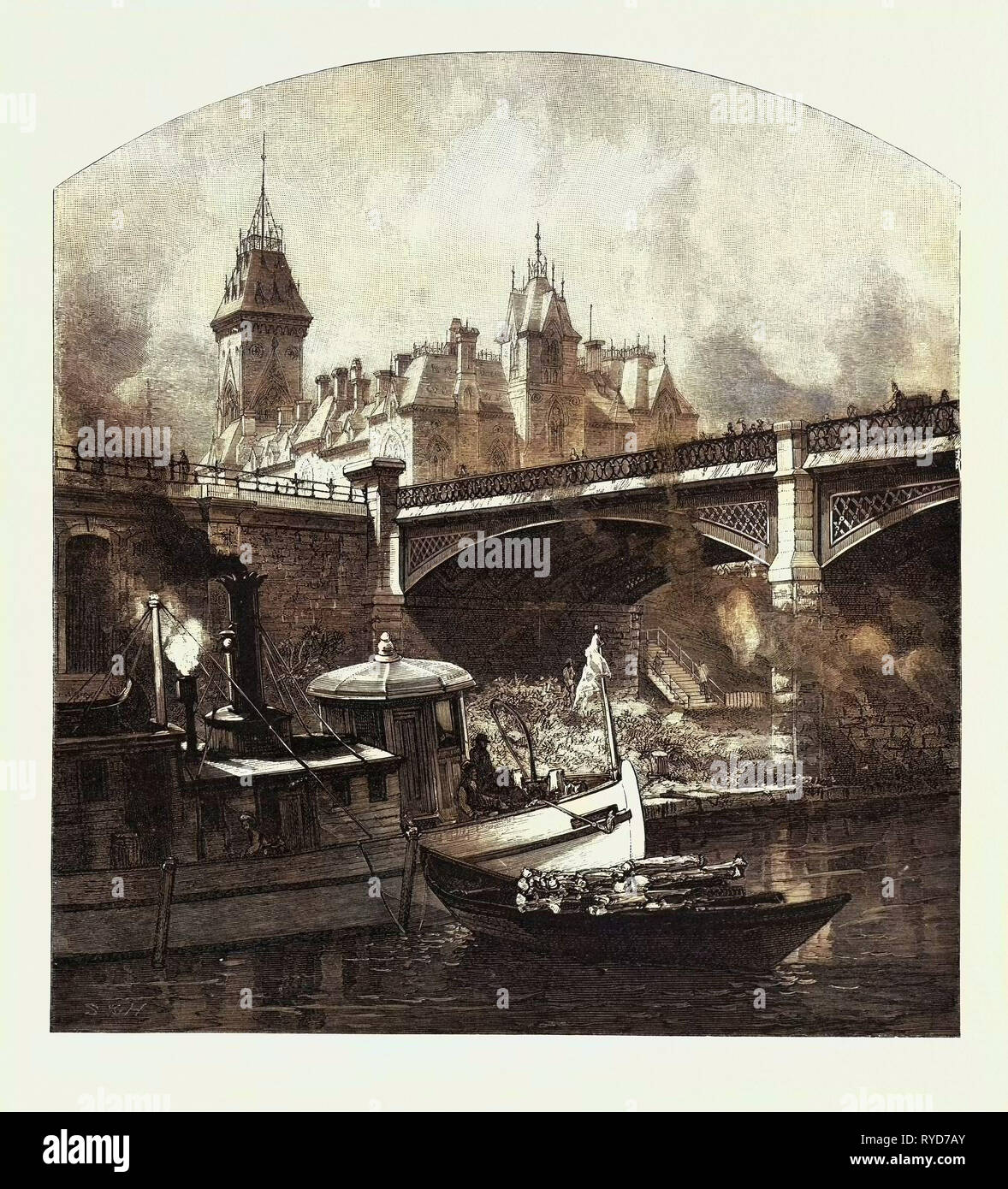 Ottawa, Under Dufferin Bridge, Canada, Nineteenth Century Engraving Stock Photo