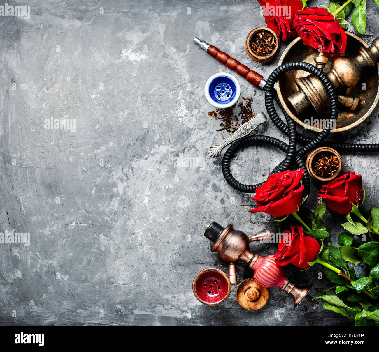 Hookah with rose aroma for relax.Shisha hookah.Hookah with flower