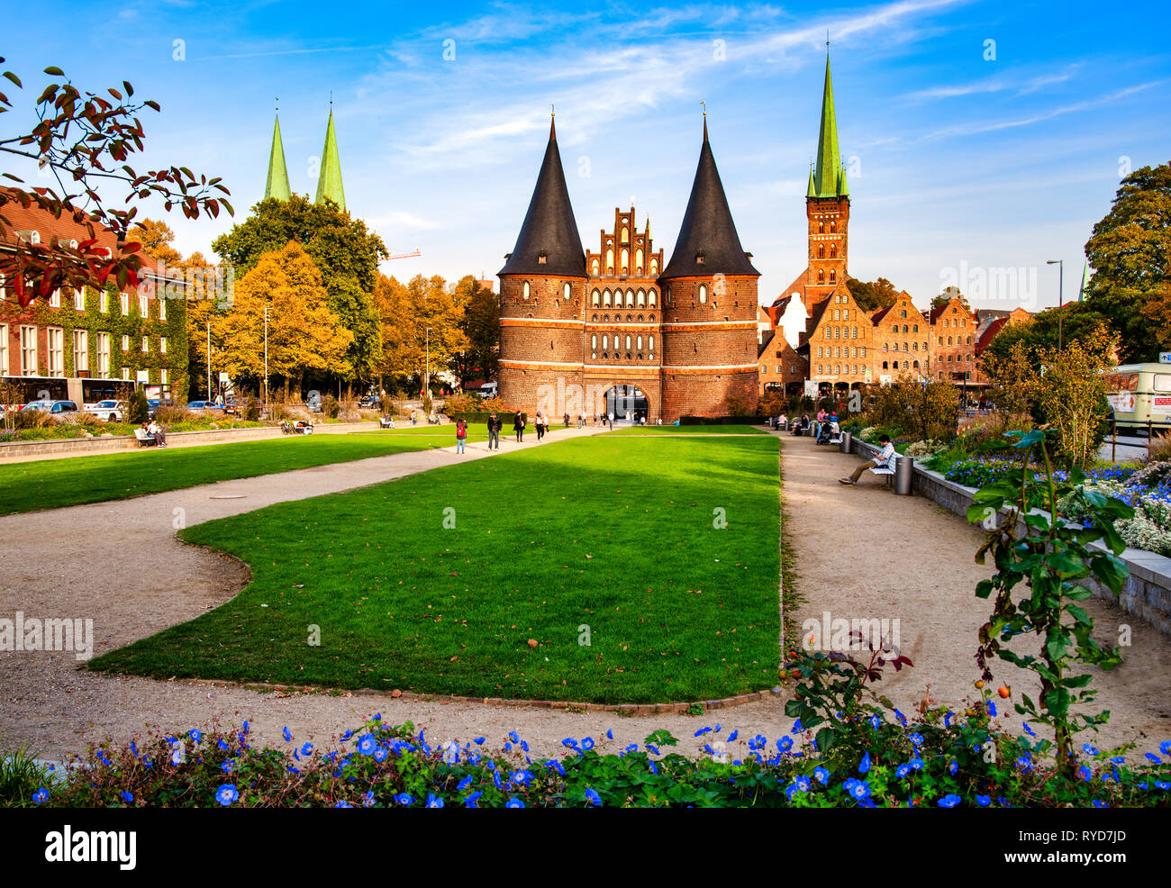 Lübeck, Germany, 10/06/2018: Holsten Gate (Holstentor), a city gate marking off the western boundary of the old center of Luebeck Stock Photo