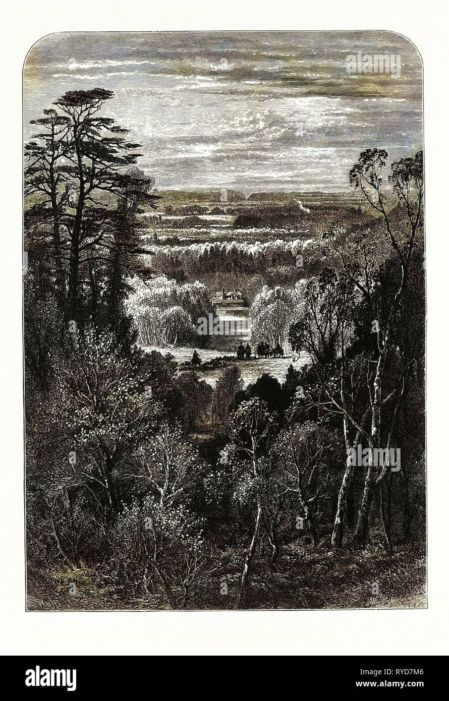 The Fishing Temple, Virginia Water, from the Belvidere. Village Being in the Borough of Runnymede in Surrey, UK, Britain, British, Europe, United Kingdom, Great Britain, European Stock Photo