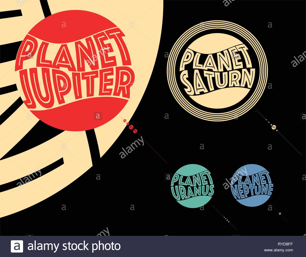 Graphic Outer Solar System Planets Size Ratio In Retro