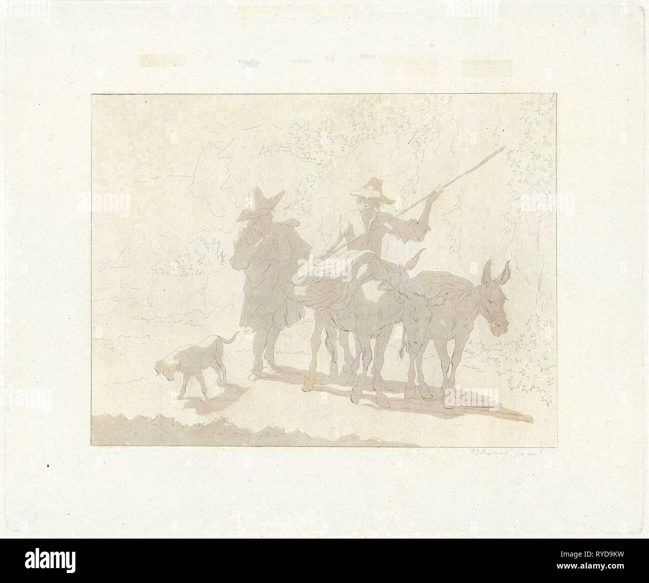 Two Mule Drivers With A Dog, Diederik Jan Singendonck, 1815 Stock Photo 