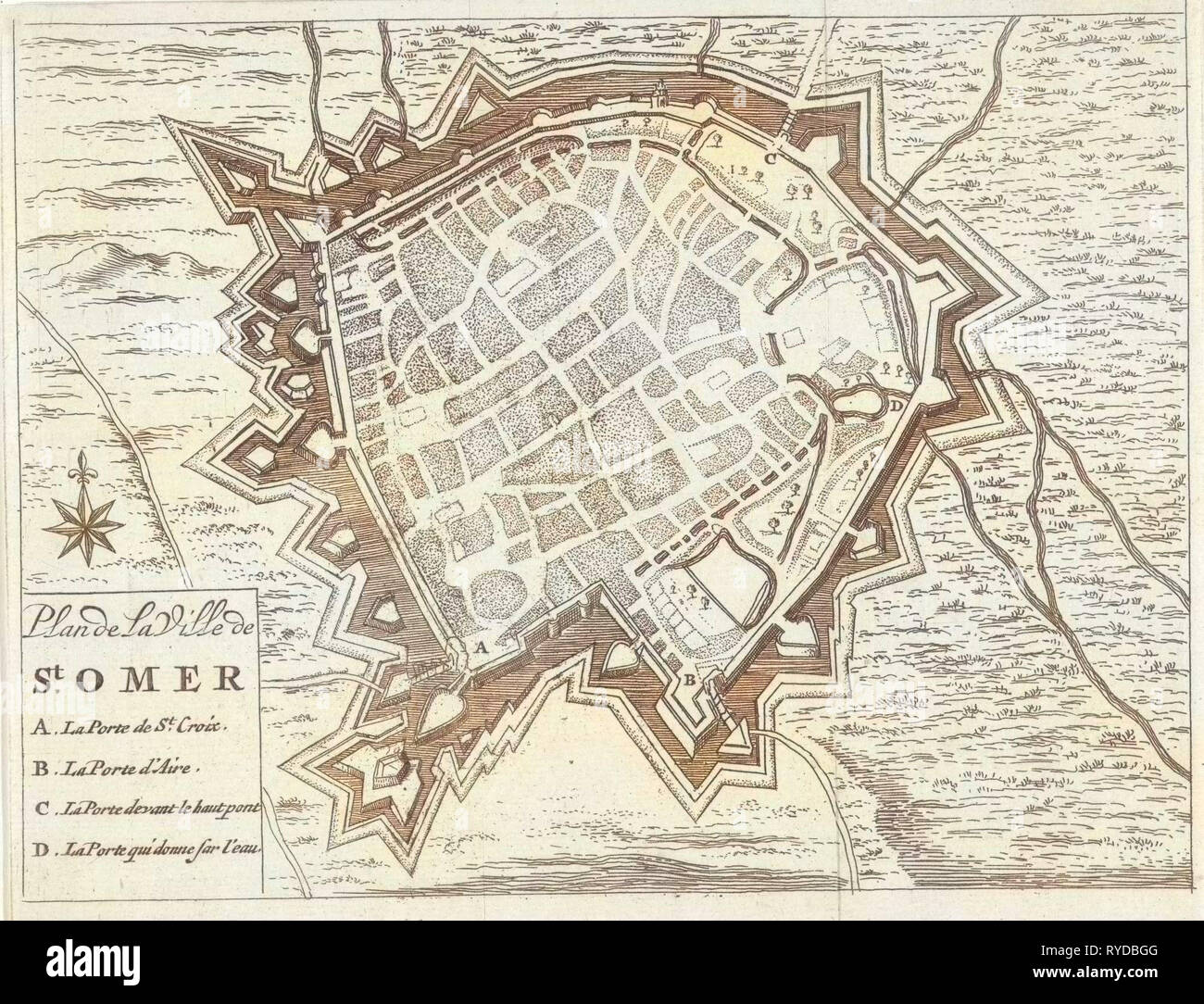 Map of Saint-Omer, 1673-1686, France, Jan Luyken, Hendrick and Dirk Boom, 1673 - 1686 Stock Photo