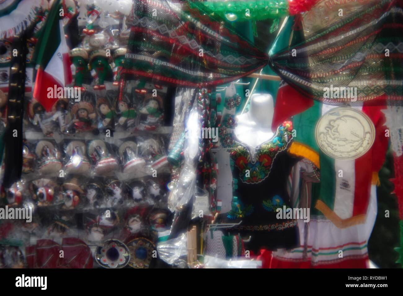 Mexico´s Independence Day´s national patriotic celebration cart souvenir selling display Stock Photo