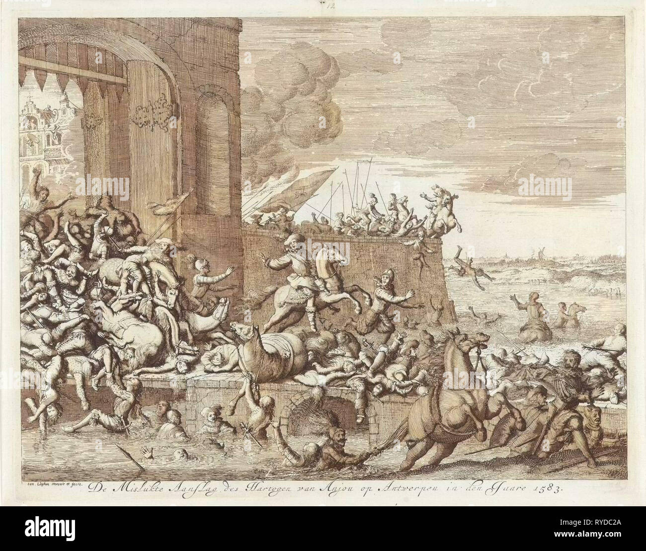 French Fury in Antwerp, Belgium, 1583, Jan Luyken, 1679 - 1684 Stock Photo