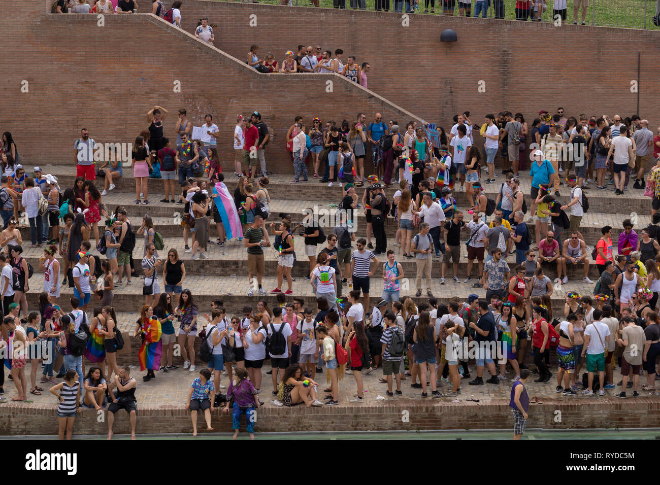 People are grouping for Gay Pride in Bologna Stock Photo