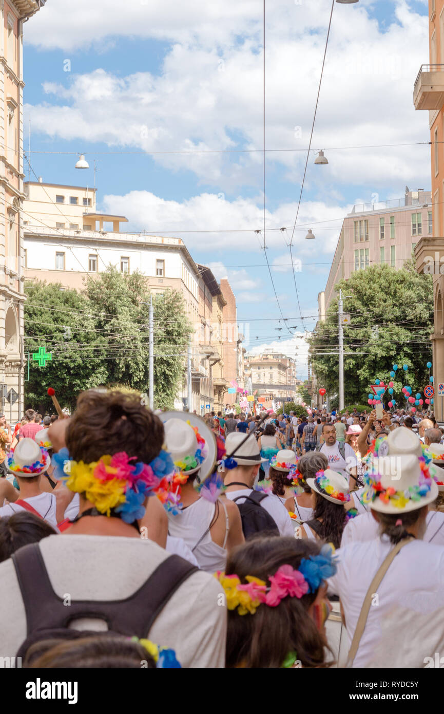 The Gay pride parade is marching into the bologna downtown Stock Photo