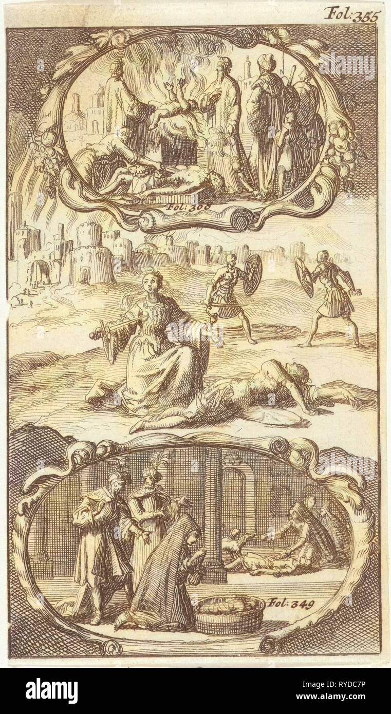 Jocasta kills herself, A living child is sacrificed, Mother of Thursines  finds her son drowned, Jan Luyken, Johannes Boekholt, 1687 Stock Photo -  Alamy