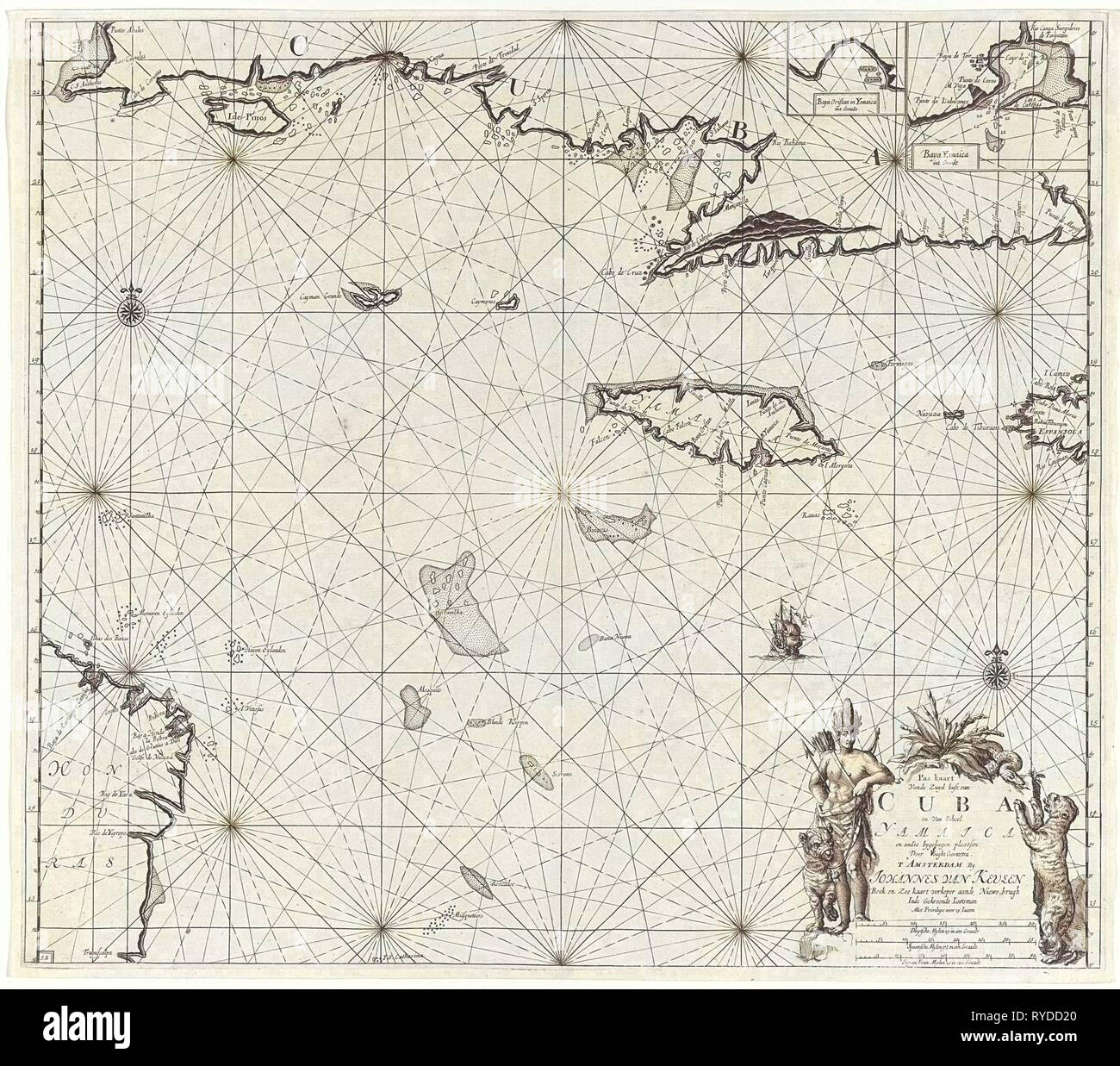Sea chart of the south coast of Cuba and Jamaica, Jan Luyken, Claes Jansz Voogt, Johannes van Keulen (I), 1684 - 1799 Stock Photo
