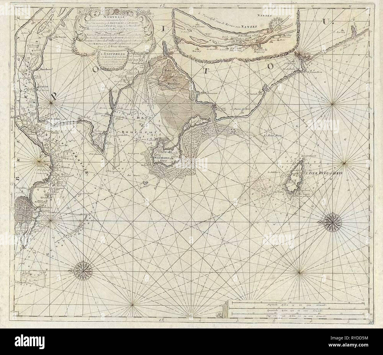 Sea chart of part of the coast of Brittany, Anonymous, Johannes van Keulen (I), unknown, 1681 - 1803 Stock Photo