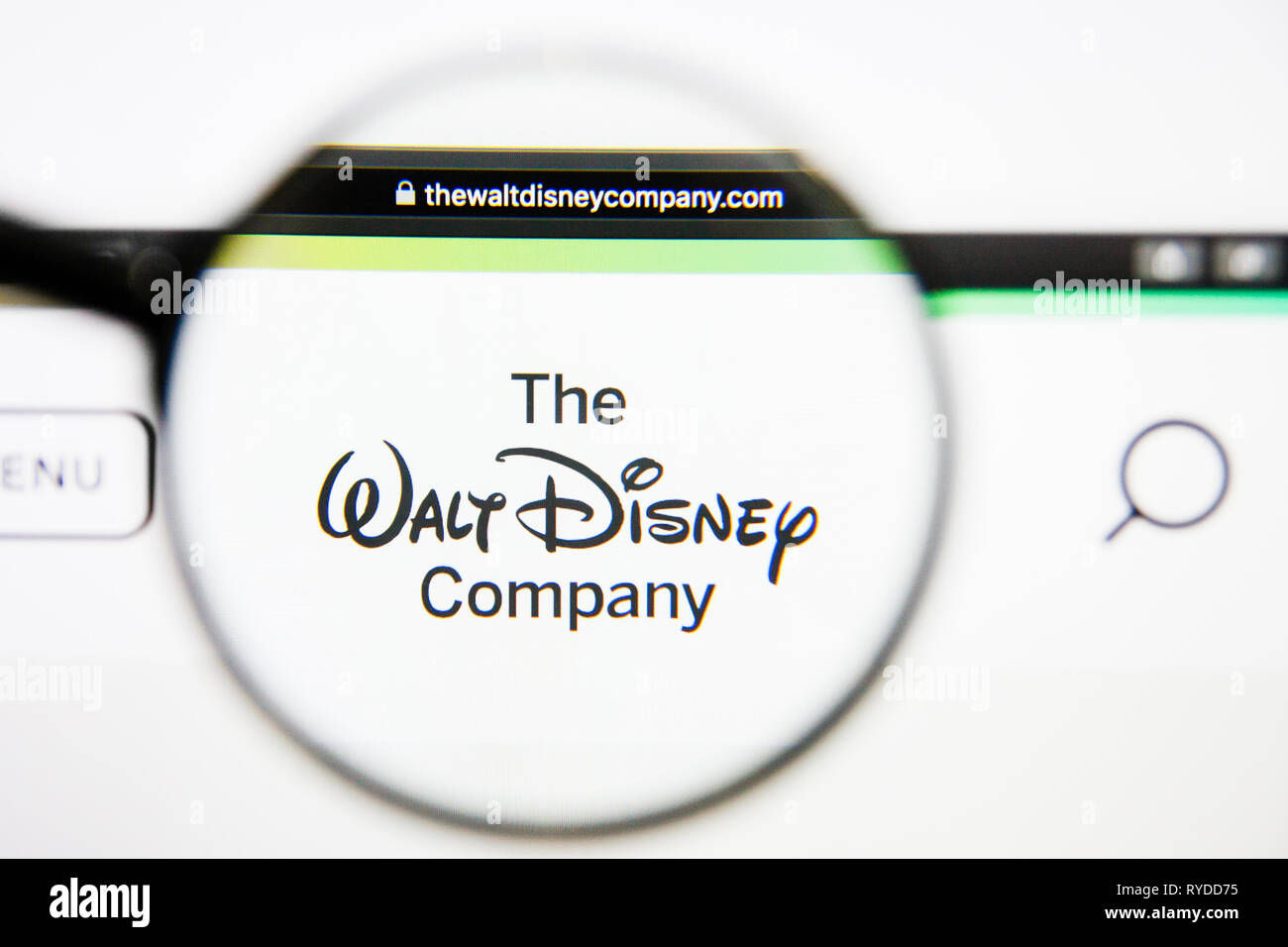 Los Angeles, California, USA - 25 January 2019: Walt Disney website homepage. Walt Disney logo visible on screen. Stock Photo