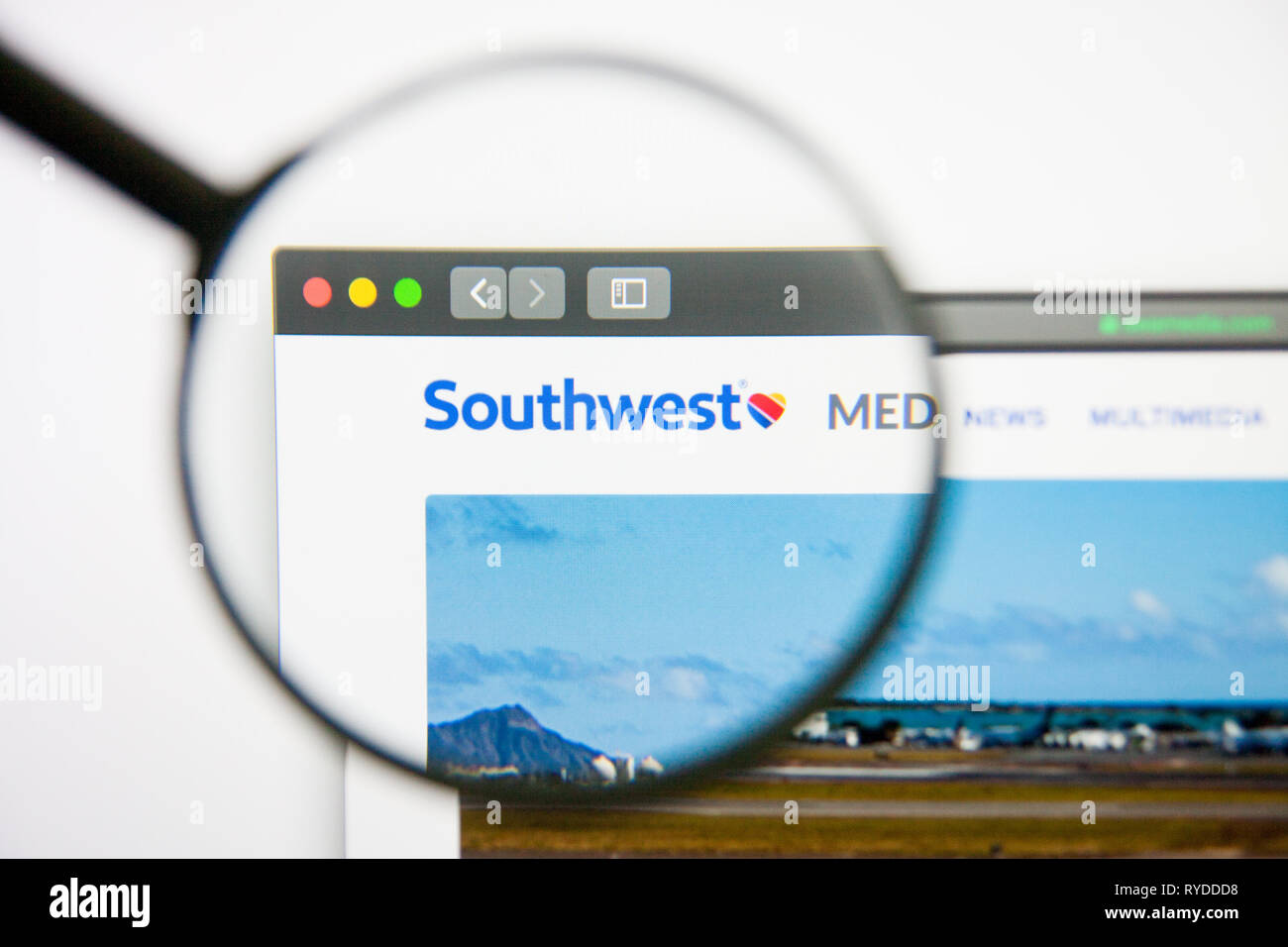 Los Angeles, California, USA - 14 February 2019: Southwest Airlines website homepage. Southwest Airlines logo visible on screen. Stock Photo