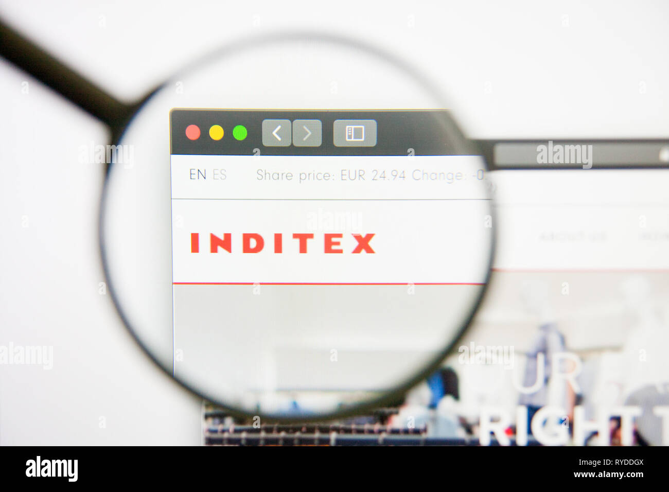 Los Angeles, California, USA - 14 February 2019: Inditex website homepage. Inditex logo visible on screen. Stock Photo