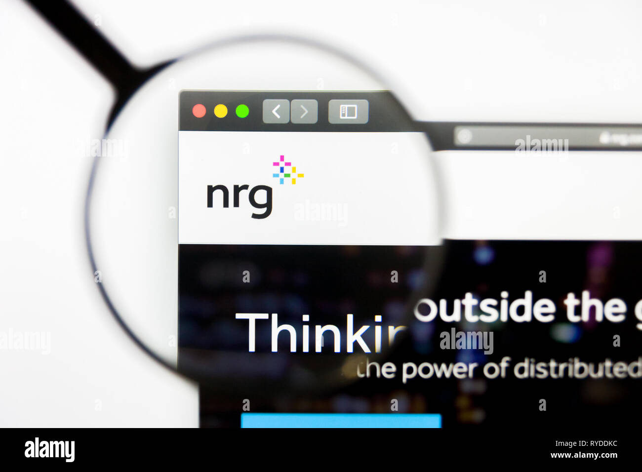 Los Angeles, California, USA - 12 March 2019: Illustrative Editorial, NRG Energy website homepage. NRG Energy logo visible on screen Stock Photo