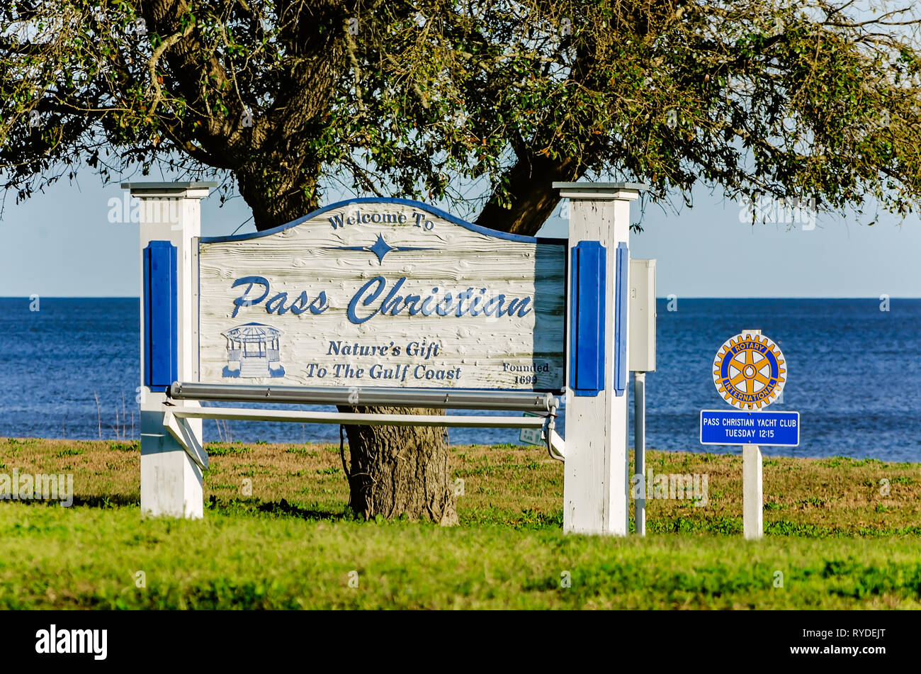 A sign Highway 90 drivers to the city of Pass Christian, Feb