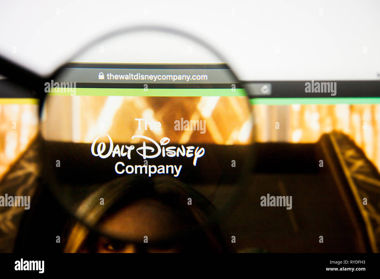 Los Angeles, California, USA - 28 February 2019: Walt Disney website homepage. Walt Disney logo visible on screen, Illustrative Editorial Stock Photo