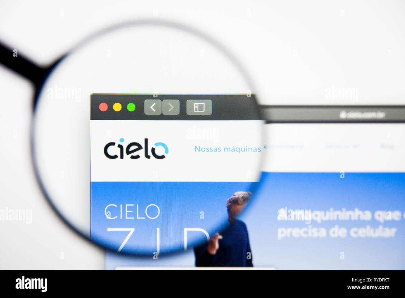 Los Angeles, California, USA - 28 February 2019: Cielo website homepage. Cielo logo visible on display screen, Illustrative Editorial Stock Photo